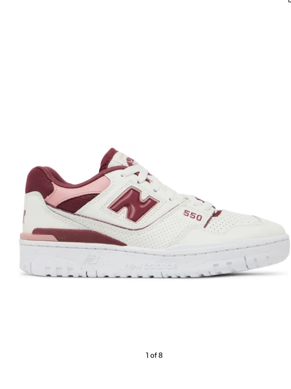 New Balance 550 Low-Top Sneakers in White, Burgundy and Pink